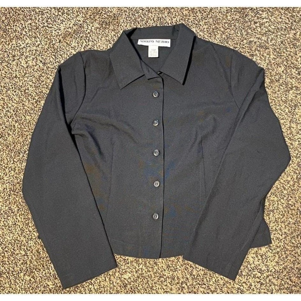 Adolfo Studio Vintage Black White Gingham Check boxy Button Up Shirt sz 10P‎